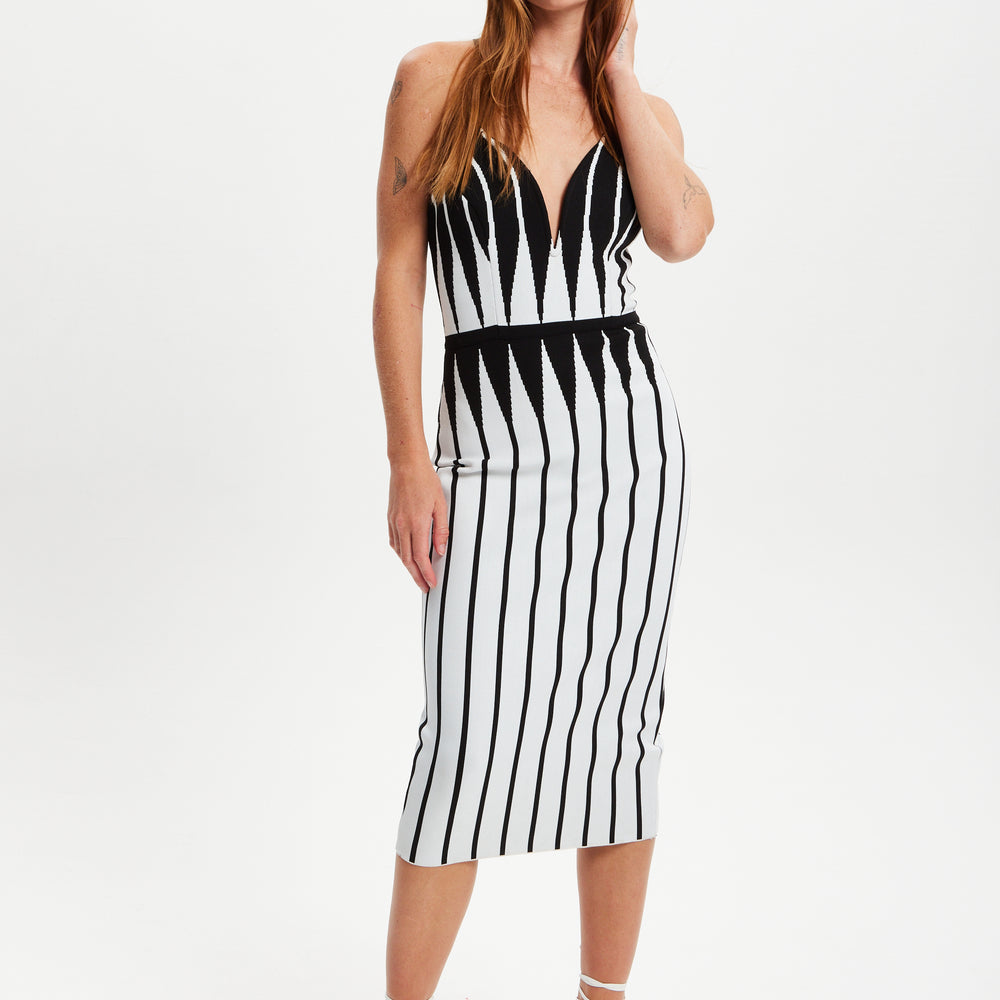 
                  
                    Liquorish Vertical Black And White Striped Knitted Midi Dress
                  
                