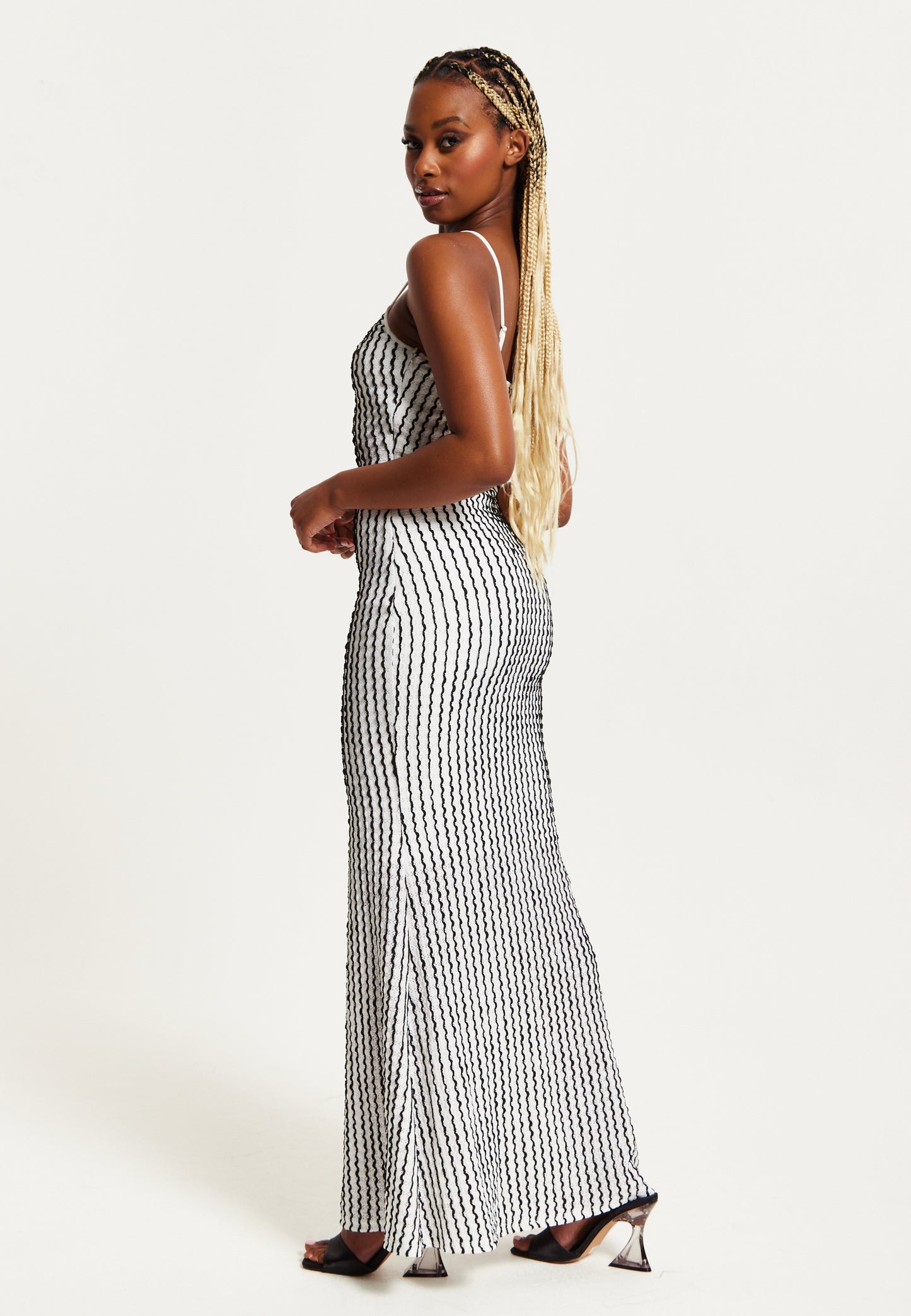 
                  
                    Women's Maxi Dress in Black & White with Spaghetti Straps and Bodycon Fit - Liquorish
                  
                