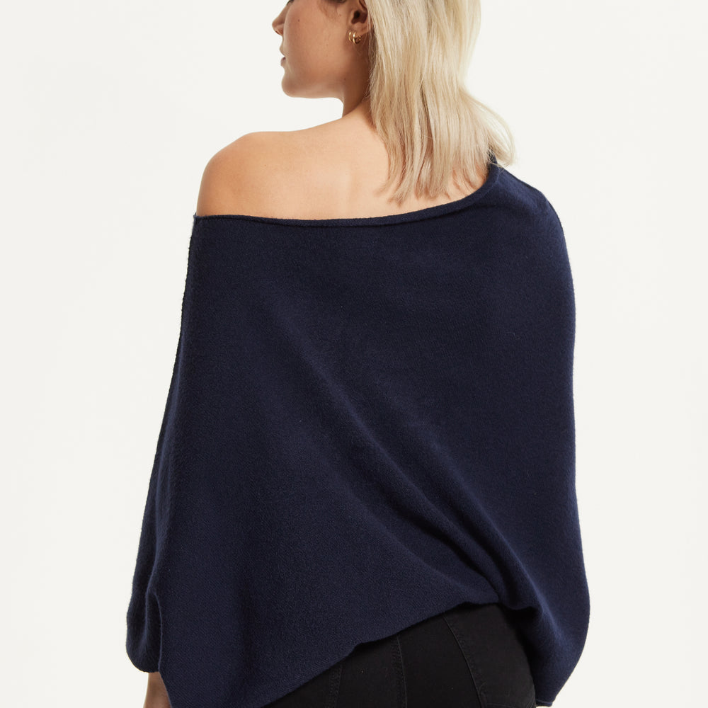 
                  
                    Navy Off-Shoulder Knit Poncho Top
                  
                