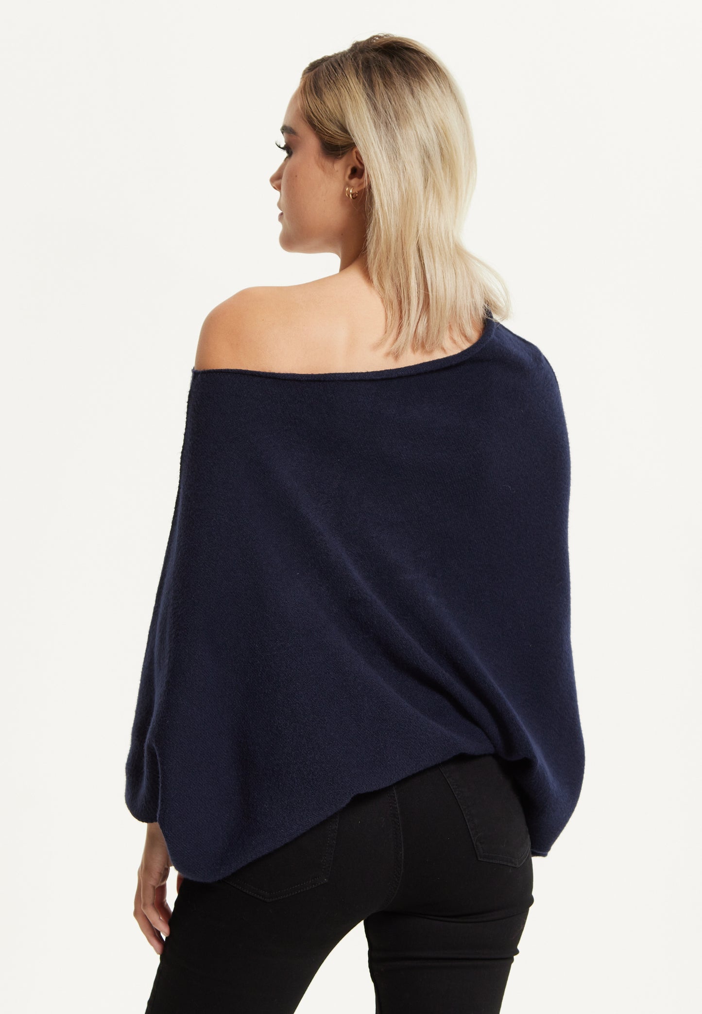 
                  
                    Navy Off-Shoulder Knit Poncho Top
                  
                