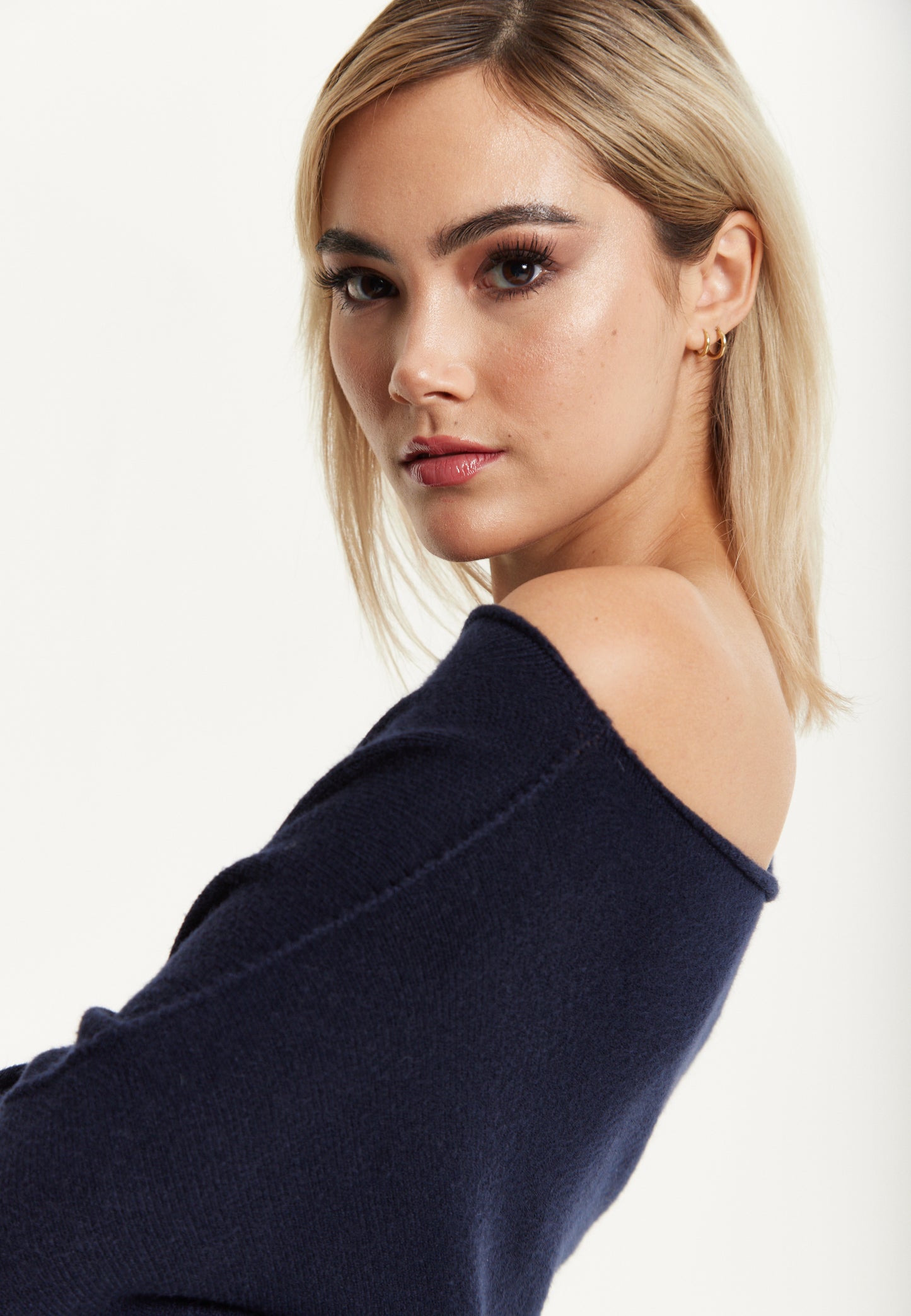 
                  
                    Navy Off-Shoulder Knit Poncho Top
                  
                