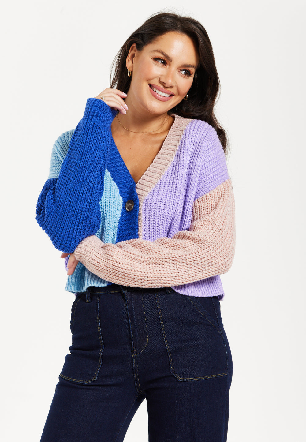 Ribbed Contrast Cardigan In Cool Tones