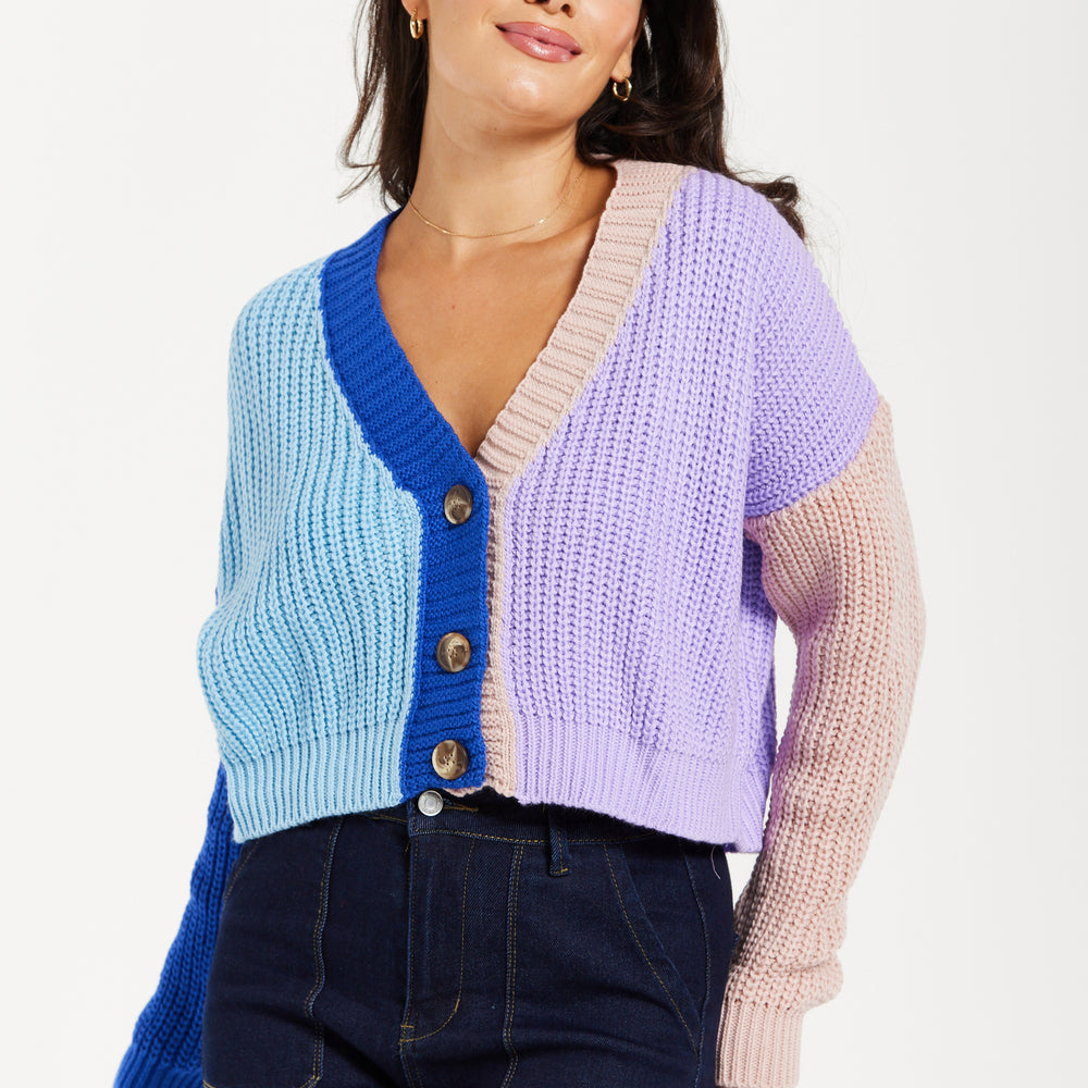 
                  
                    Ribbed Contrast Cardigan In Cool Tones
                  
                