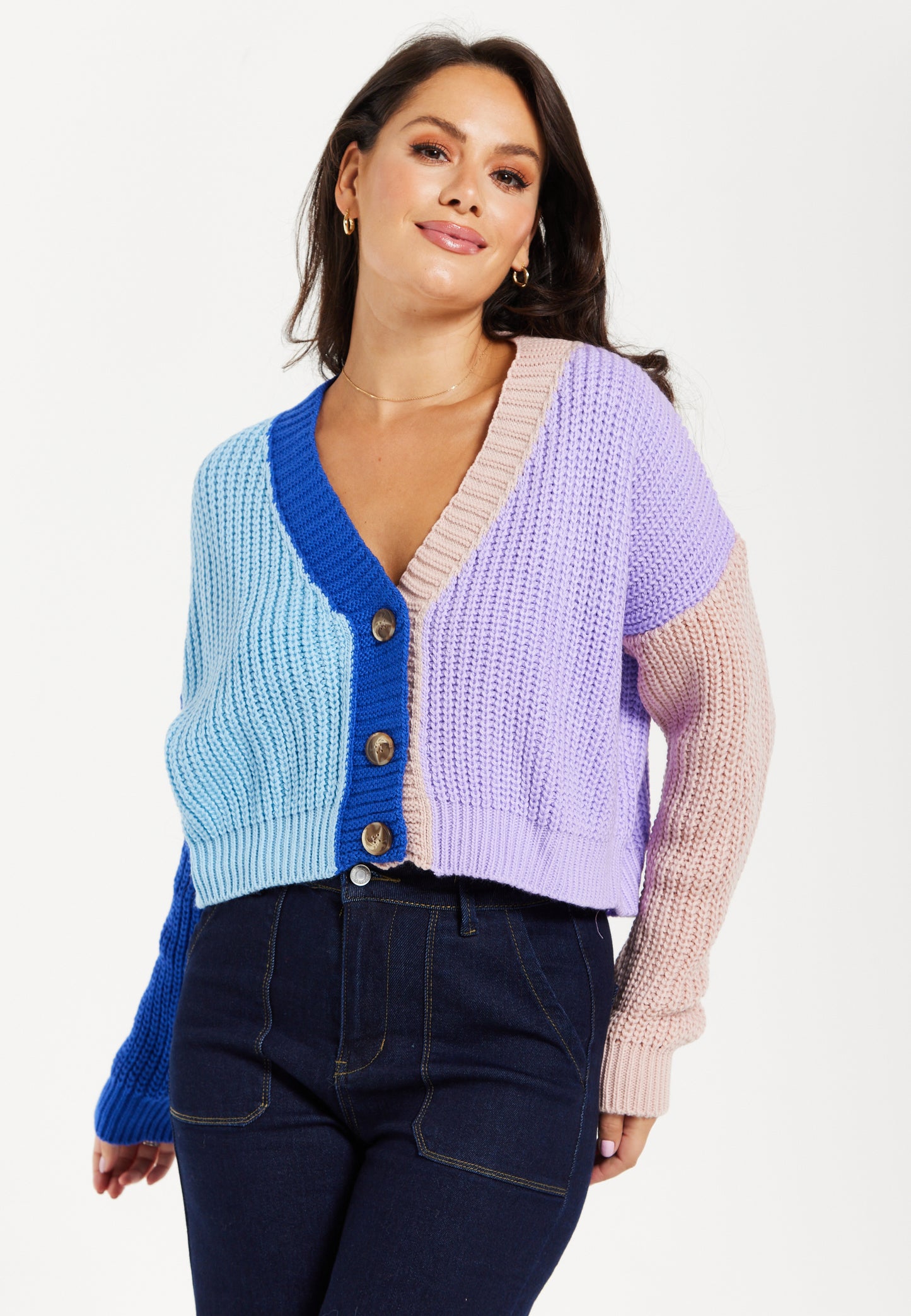 
                  
                    Ribbed Contrast Cardigan In Cool Tones
                  
                