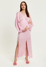 Liquorish Light Pink Maxi Dress With Sleeve Slits