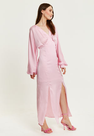 Liquorish Light Pink Maxi Dress With Sleeve Slits