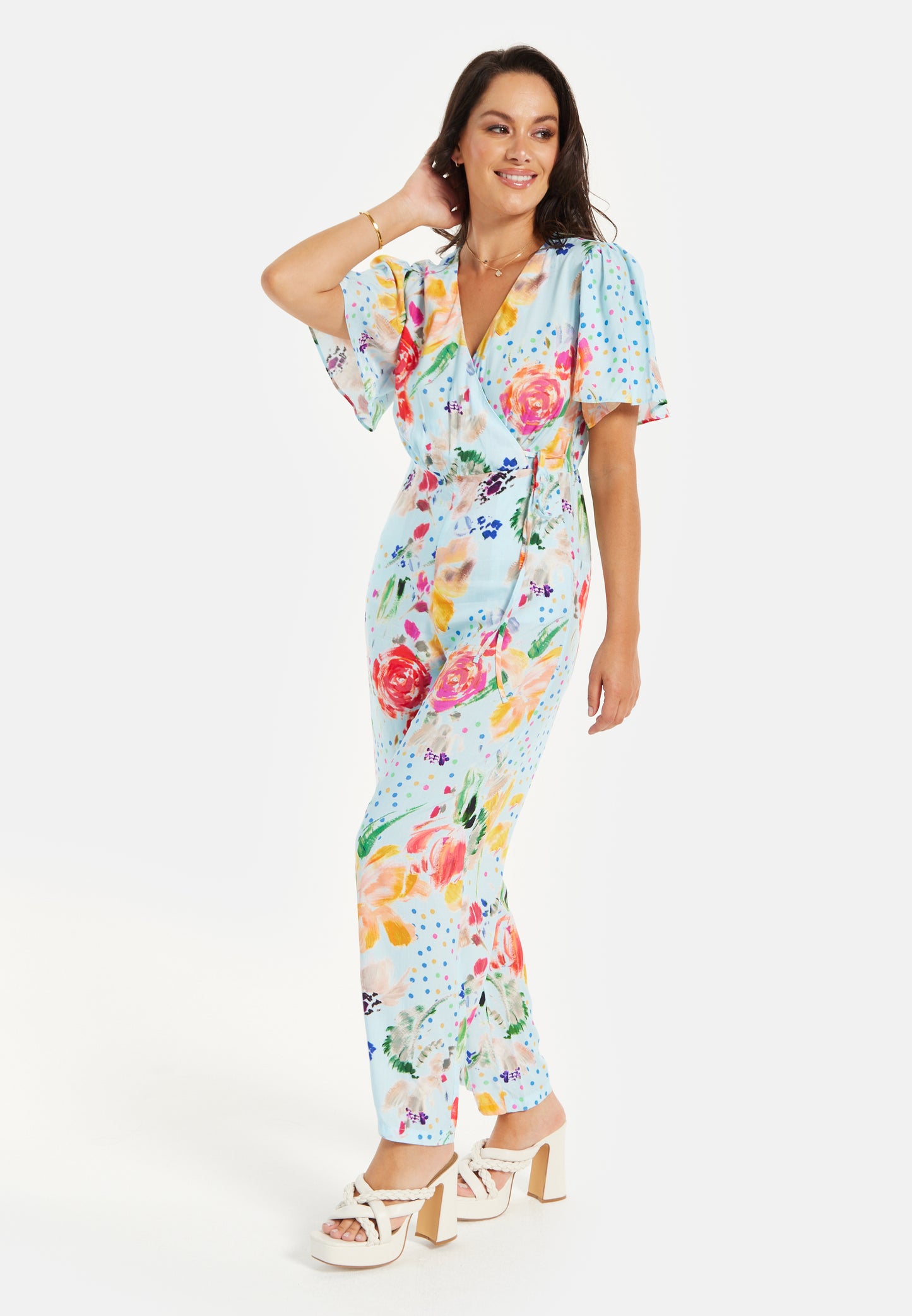 
                  
                    Liquorish Blue Floral Print Jumpsuit With Wide Legs
                  
                