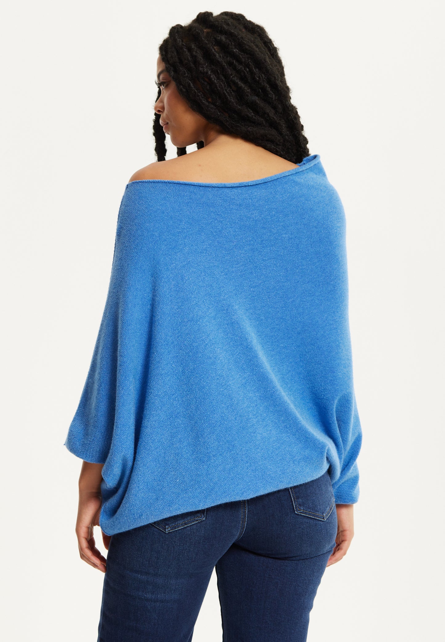 
                  
                    Blue Off-Shoulder Knit Poncho Top
                  
                