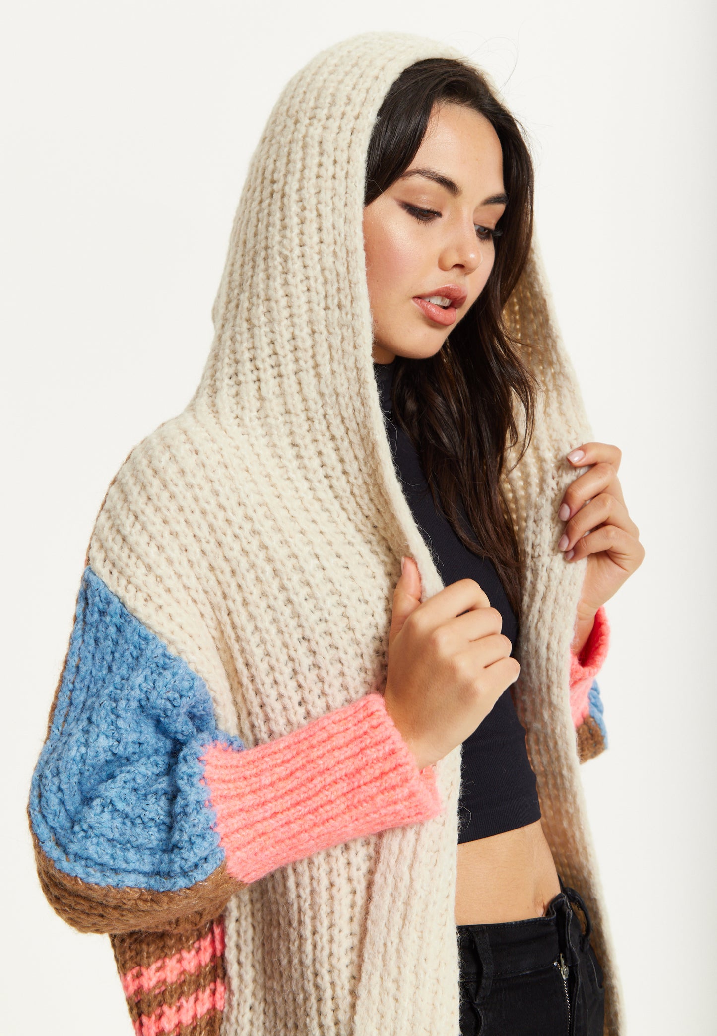 
                  
                    Wool Blend Colour Block Hooded Cardigan
                  
                