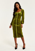 Liquorish Corset Detail Green Velvet Midi Dress