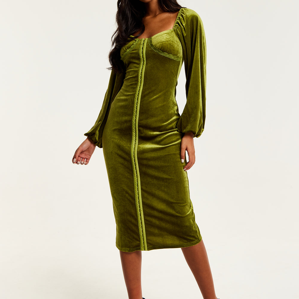 
                  
                    Liquorish Corset Detail Green Velvet Midi Dress
                  
                