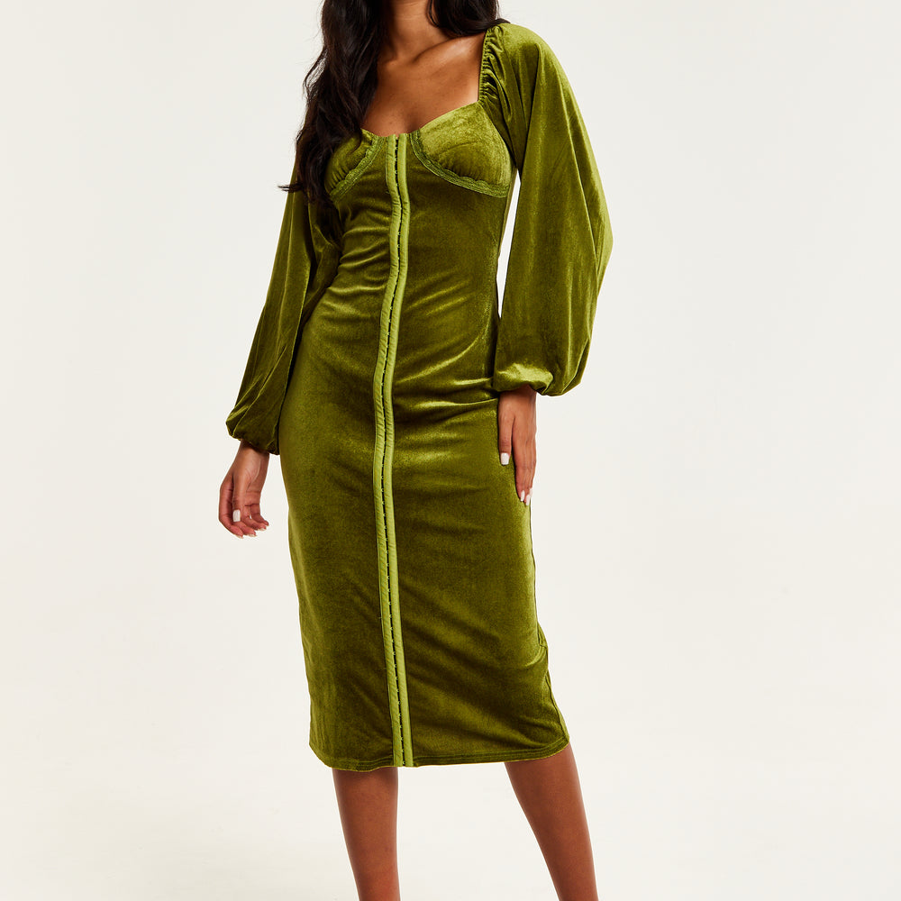 
                  
                    Liquorish Corset Detail Green Velvet Midi Dress
                  
                