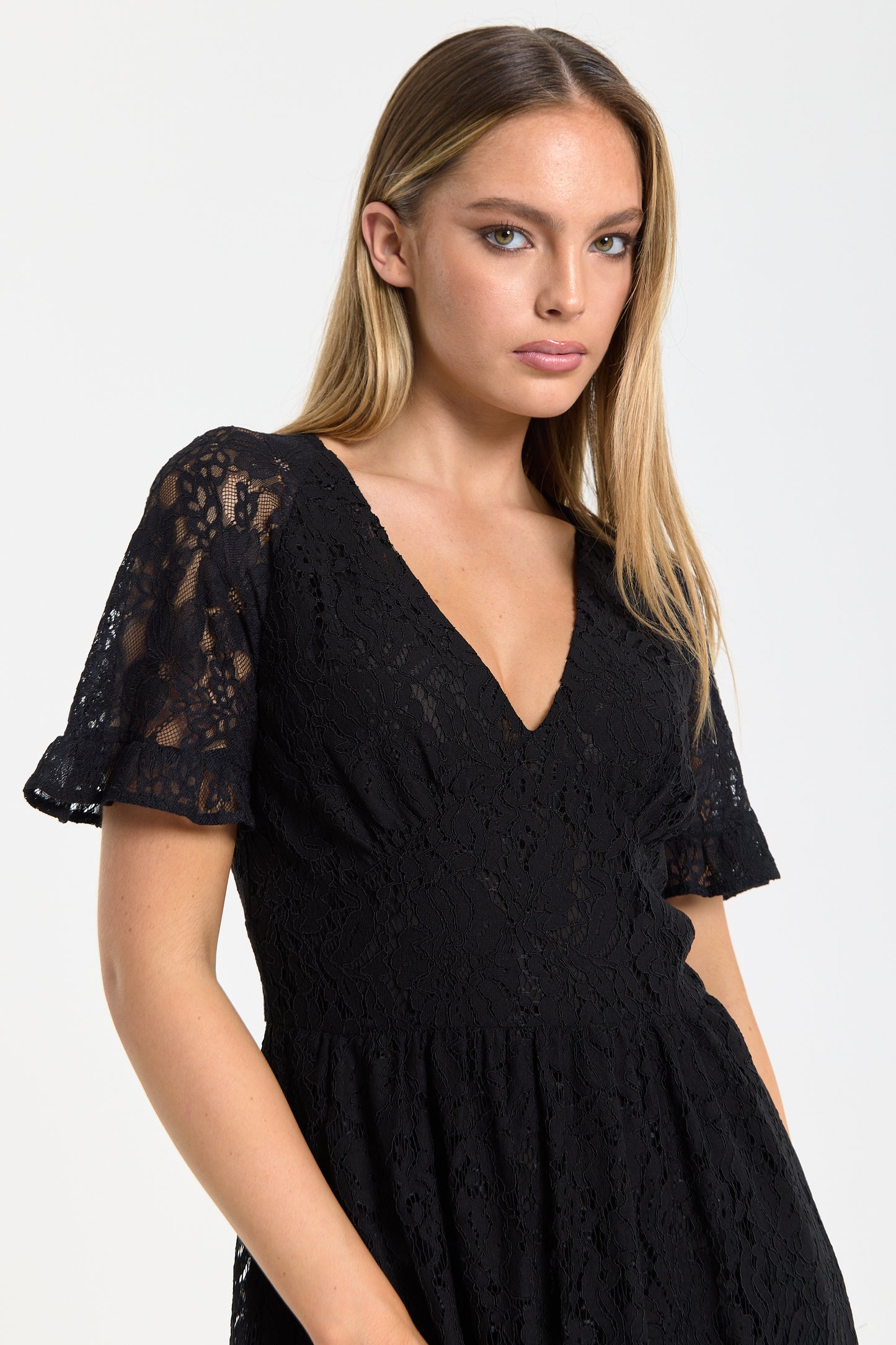 
                  
                    Black Lace V Neck Midi Dress
                  
                
