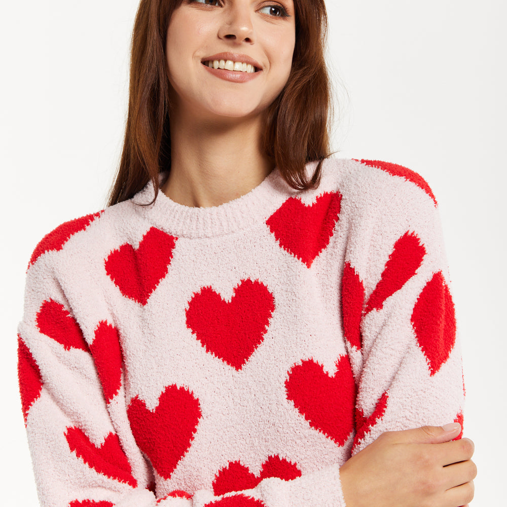 
                  
                    Women's Red Heart-Print Knit Jumper with Long Sleeves - Cozy and Playful Liquorish Design
                  
                