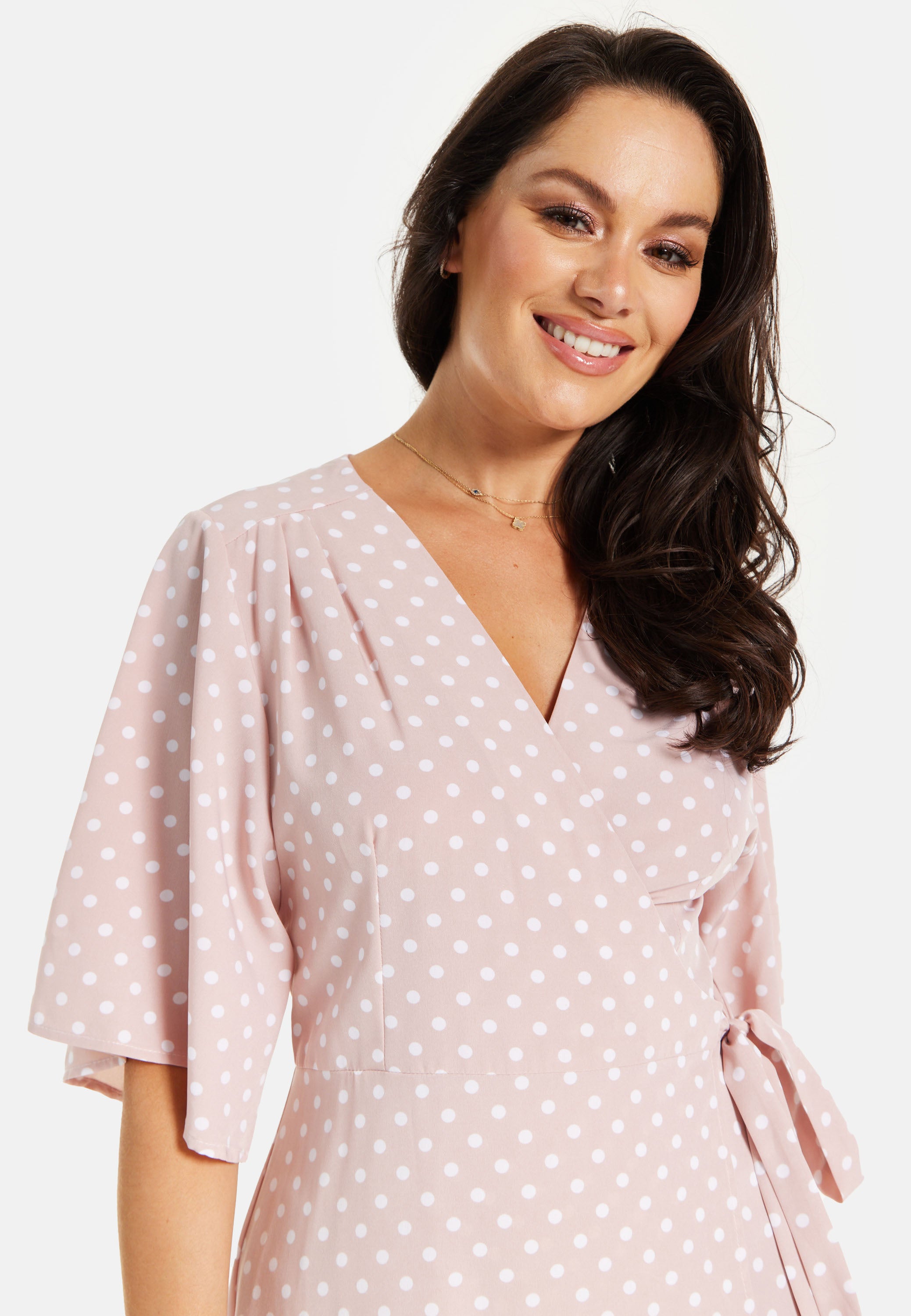 Women s Midi Wrap Dress in Light Pink with Kimono Sleeves Elegant De Liquorish Online