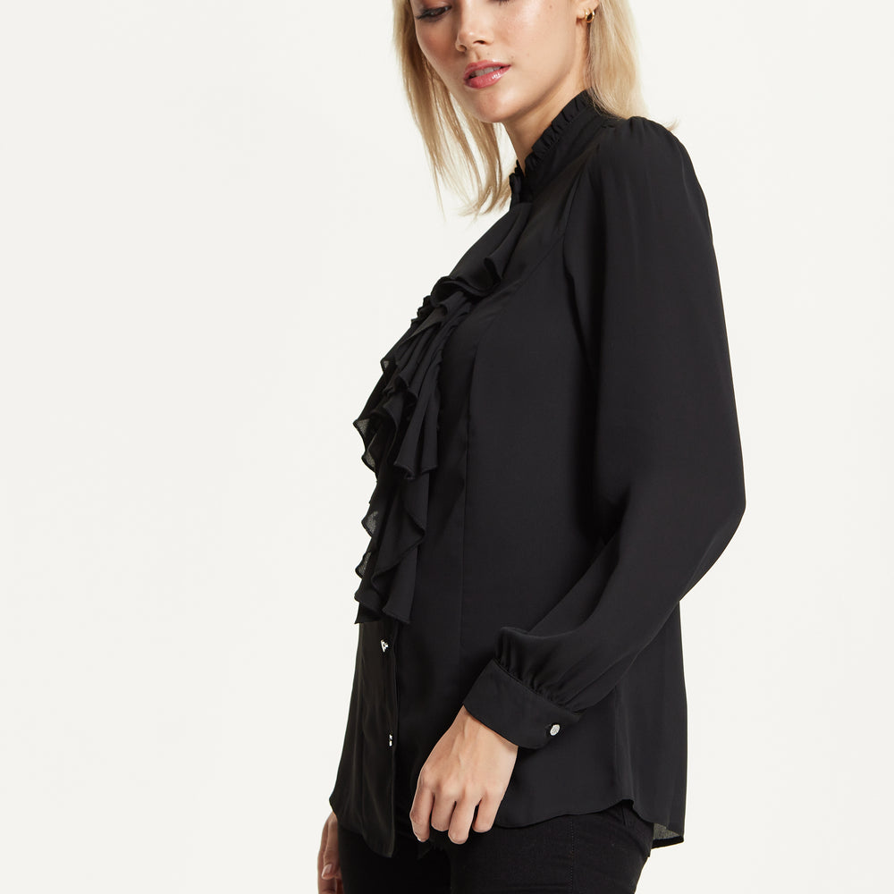 
                  
                    Black Ruffle Front Blouse
                  
                