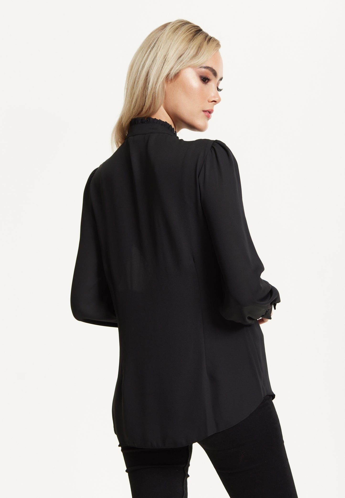 
                  
                    Black Ruffle Front Blouse
                  
                