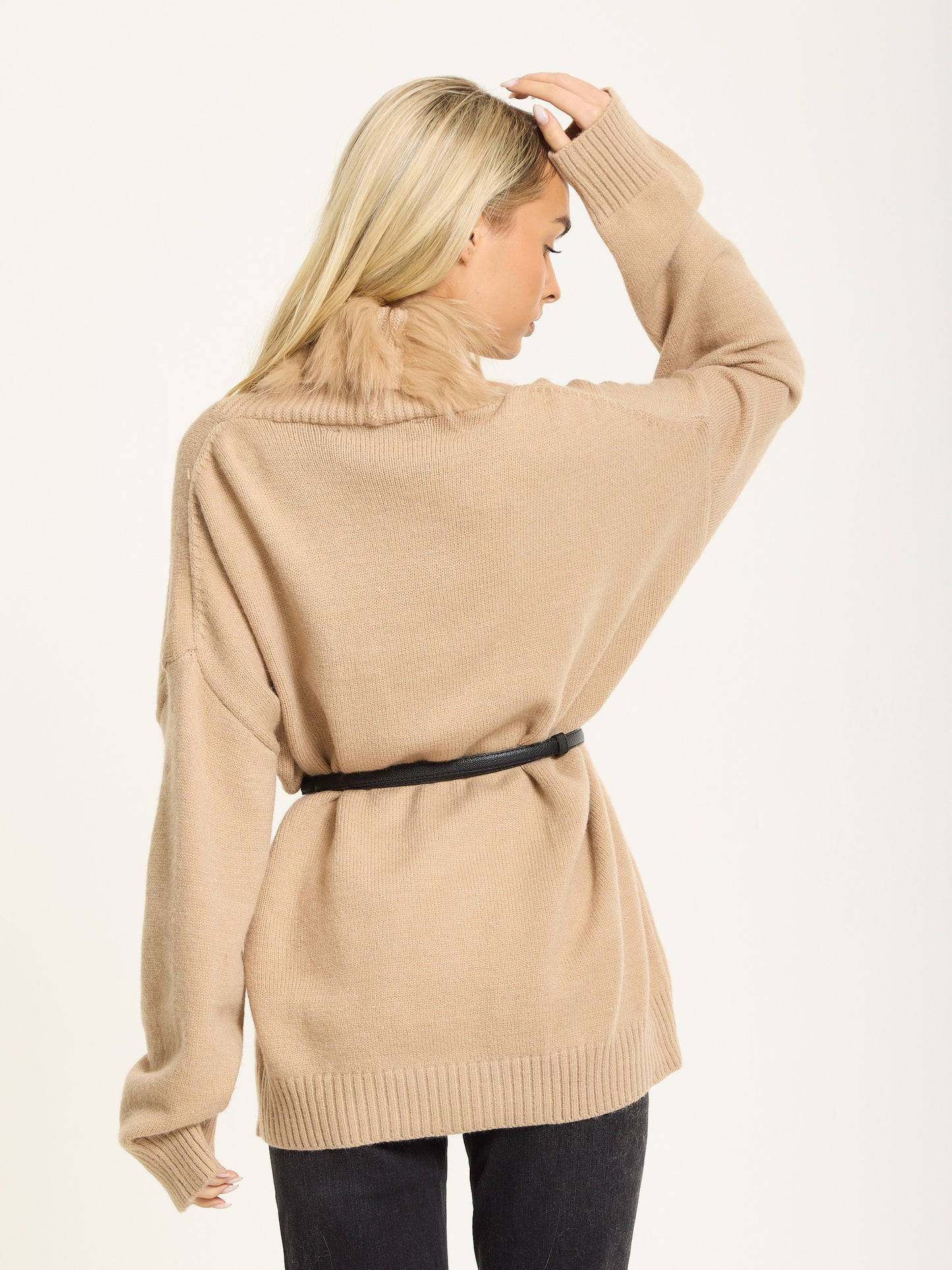 
                  
                    Camel Faux Fur Trim Belted Cardigan
                  
                