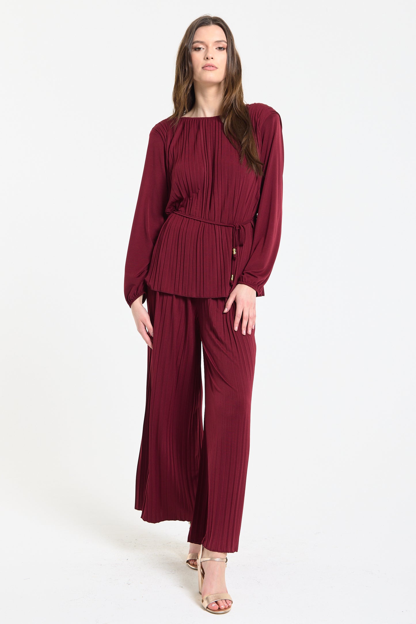 
                  
                    Pleated Burgundy Top and Trouser Set
                  
                