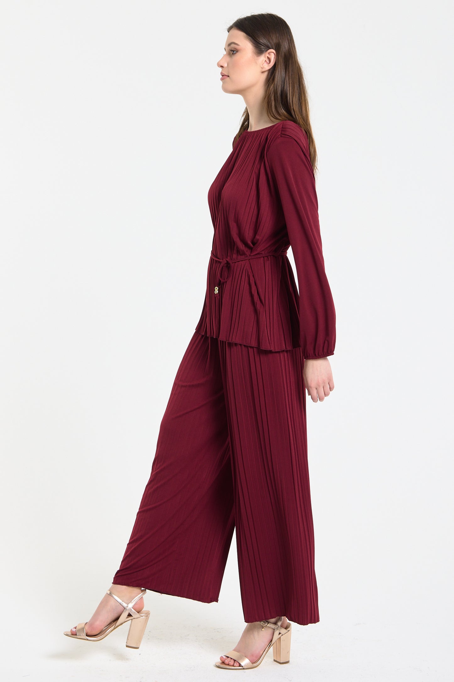 
                  
                    Pleated Burgundy Top and Trouser Set
                  
                