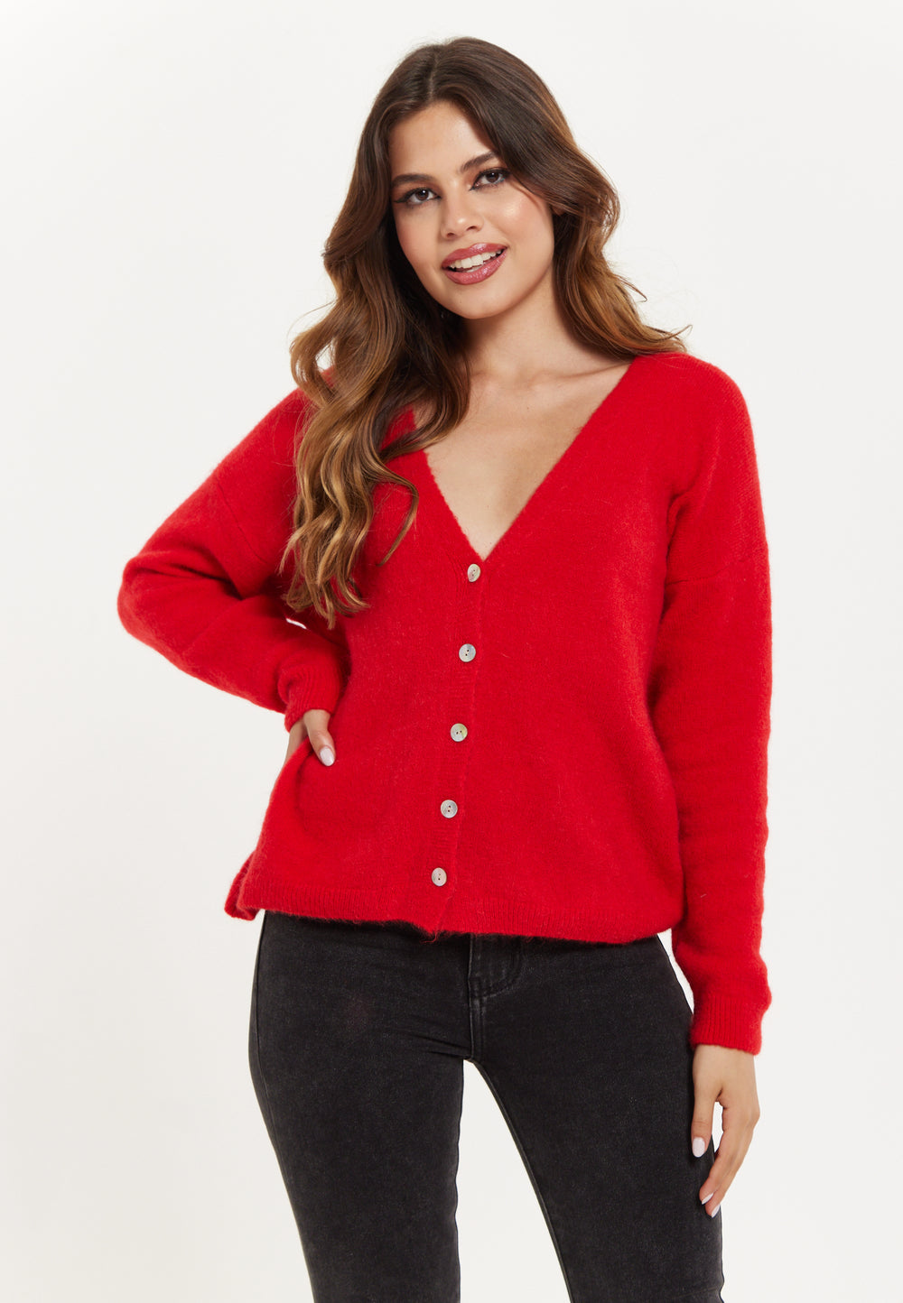 Liquorish Super Soft Cardigan in Red