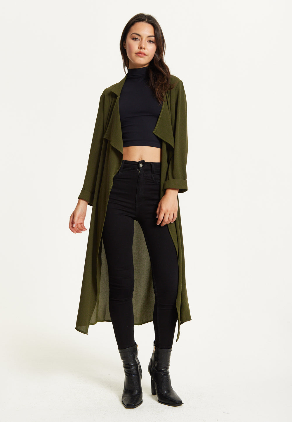 Khaki Waterfall Duster Coat
