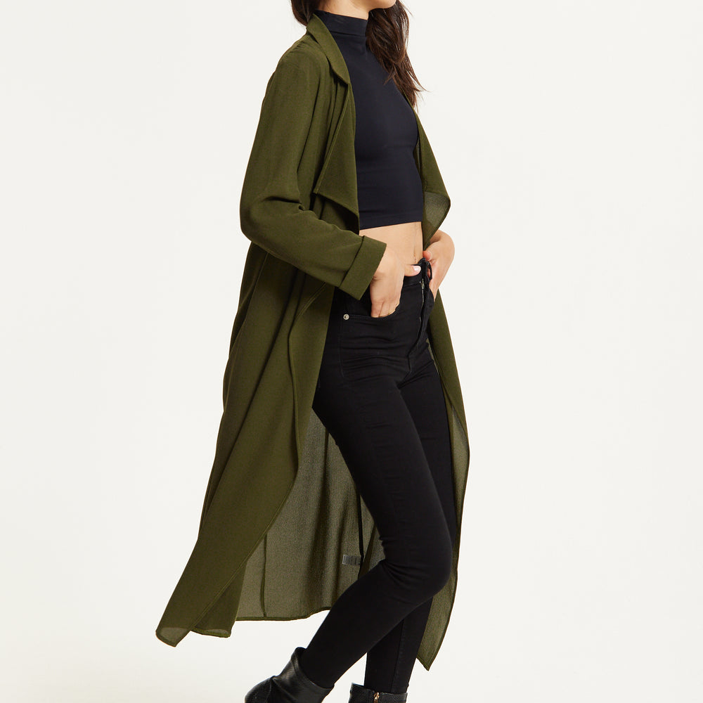 
                  
                    Khaki Waterfall Duster Coat
                  
                