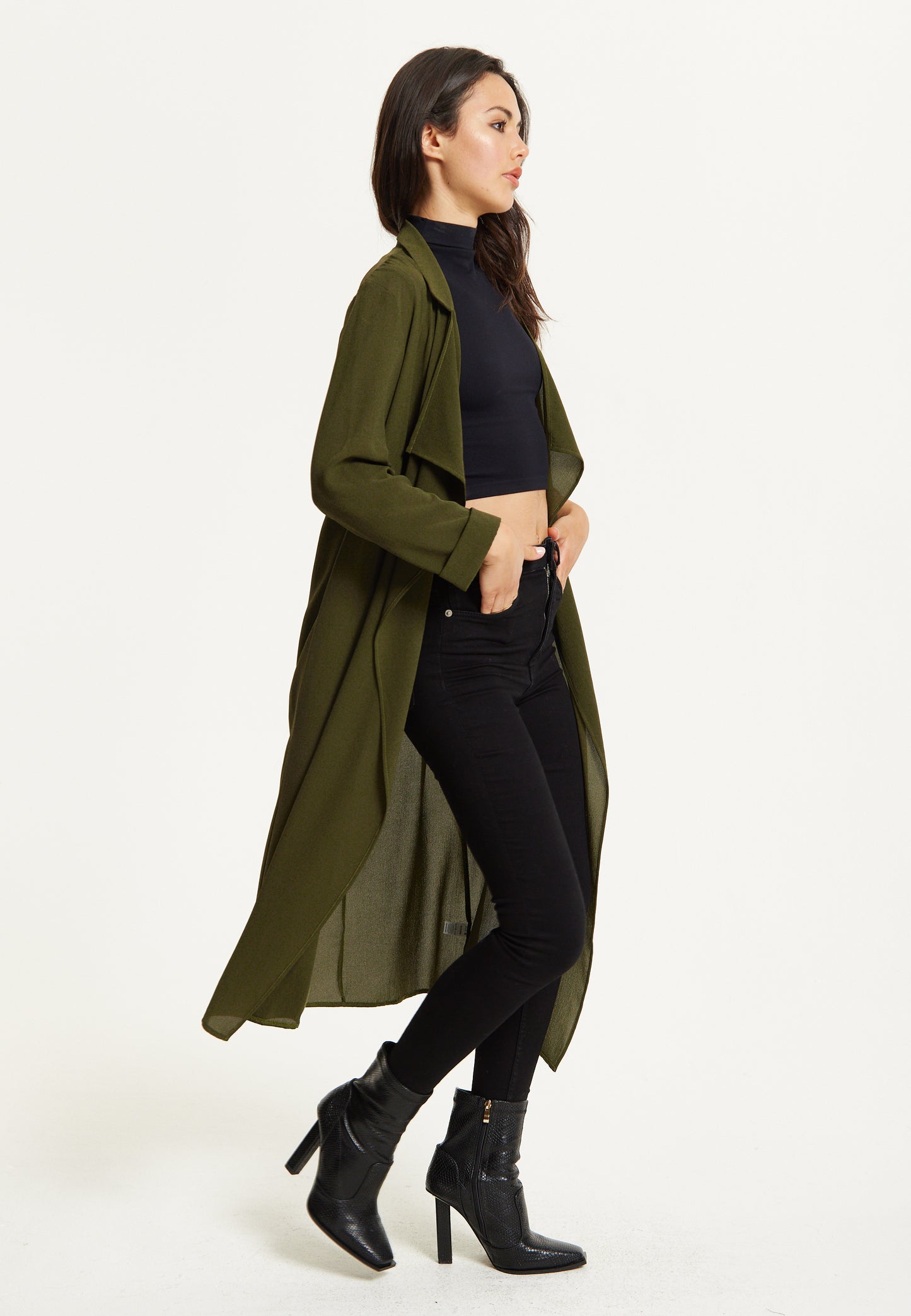 
                  
                    Khaki Waterfall Duster Coat
                  
                