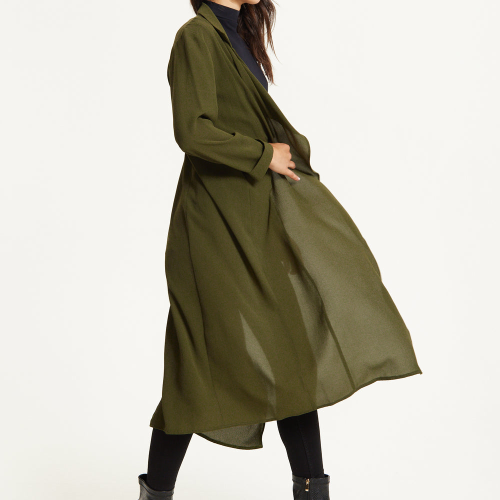 
                  
                    Khaki Waterfall Duster Coat
                  
                