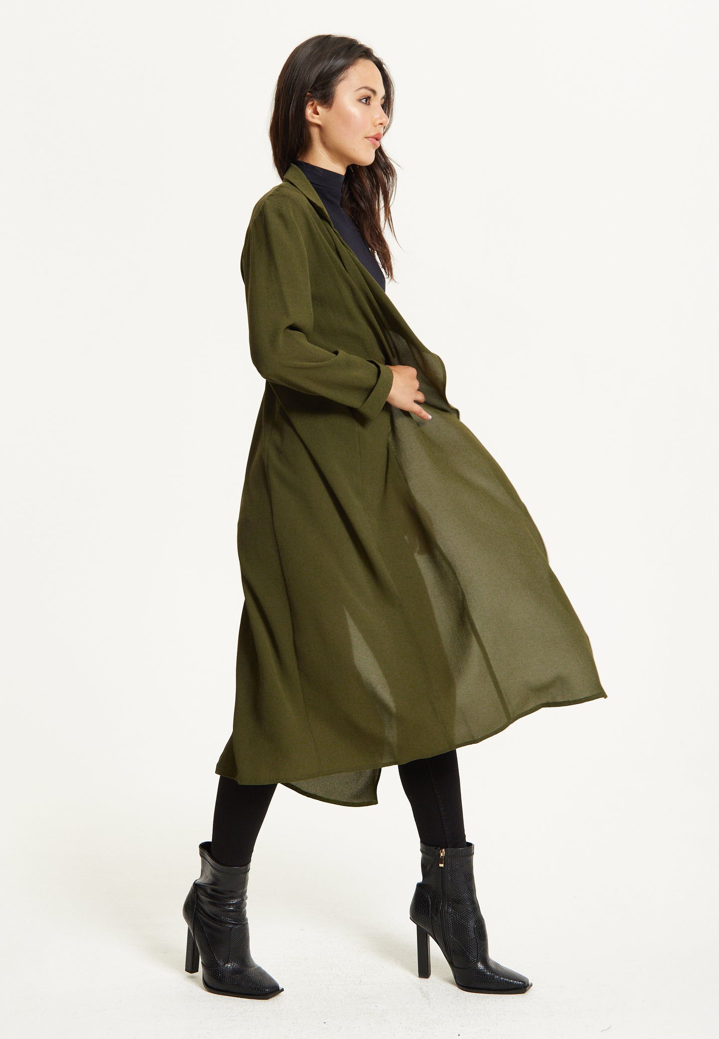 
                  
                    Khaki Waterfall Duster Coat
                  
                