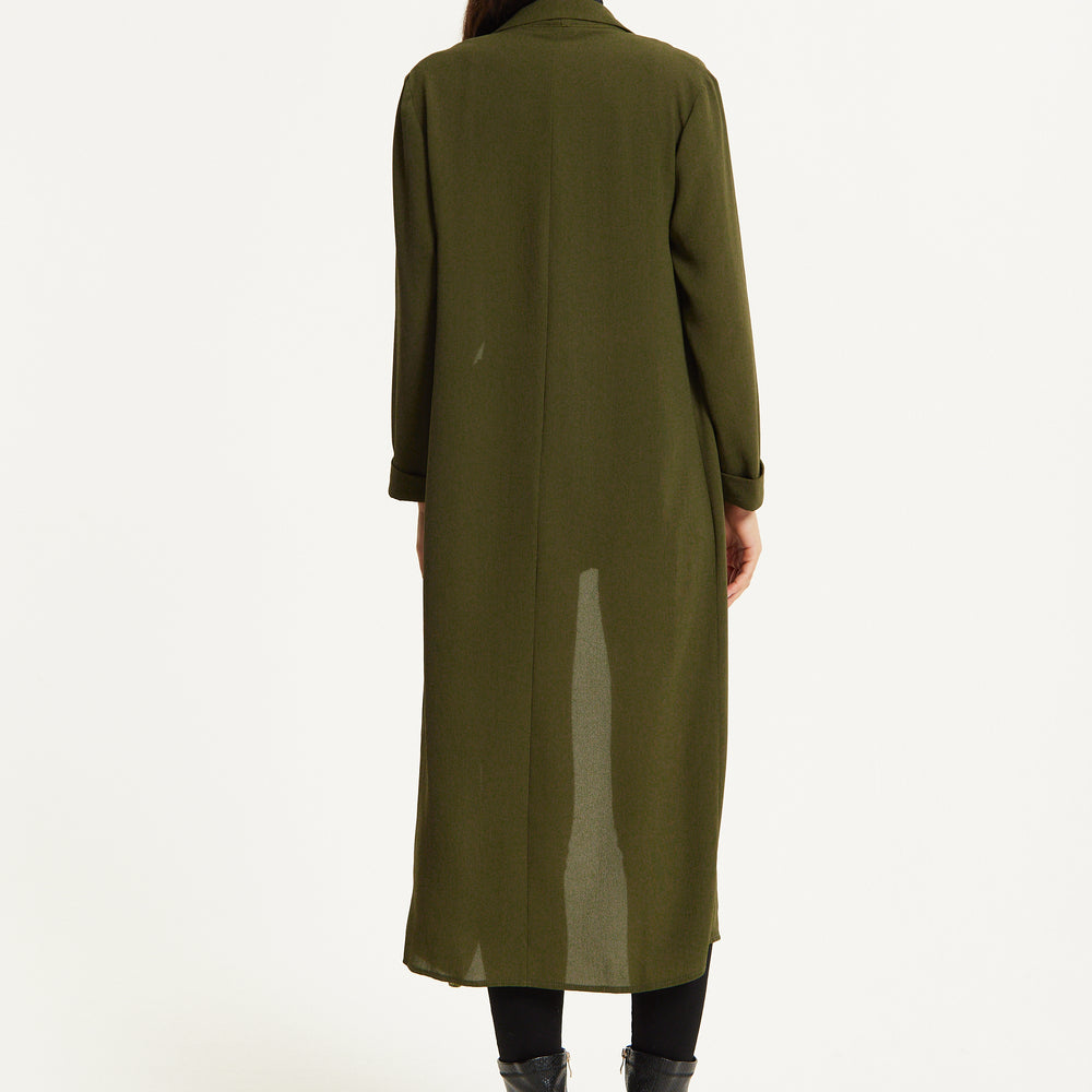 
                  
                    Khaki Waterfall Duster Coat
                  
                
