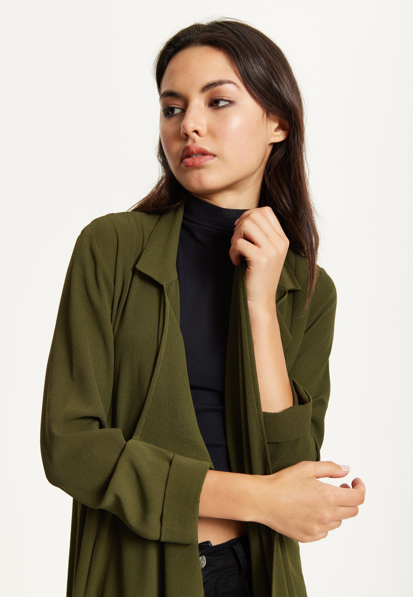 
                  
                    Khaki Waterfall Duster Coat
                  
                