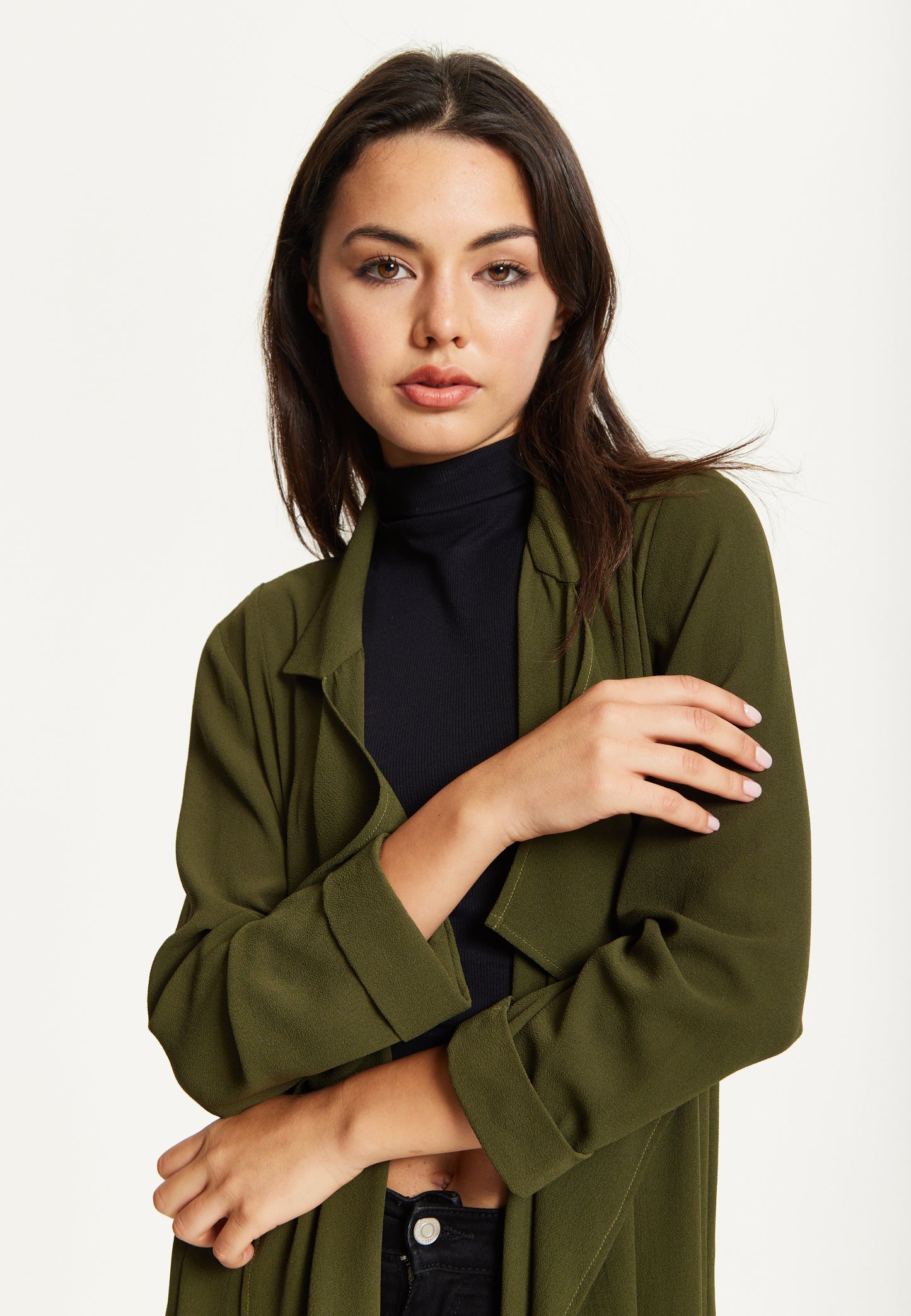 
                  
                    Khaki Waterfall Duster Coat
                  
                