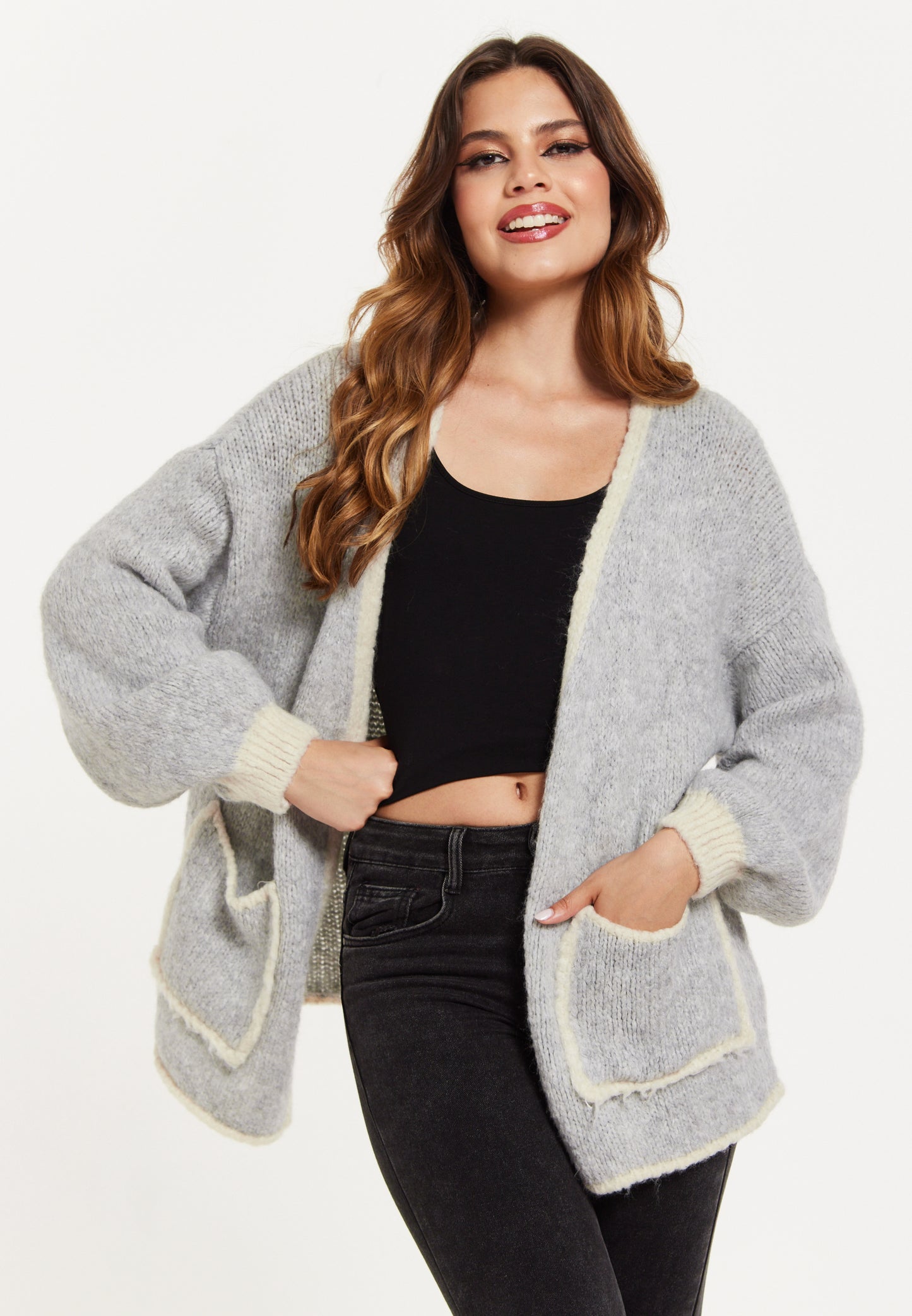 
                  
                    Liquorish Mohair Knitted Cardigan with Pockets in Grey
                  
                