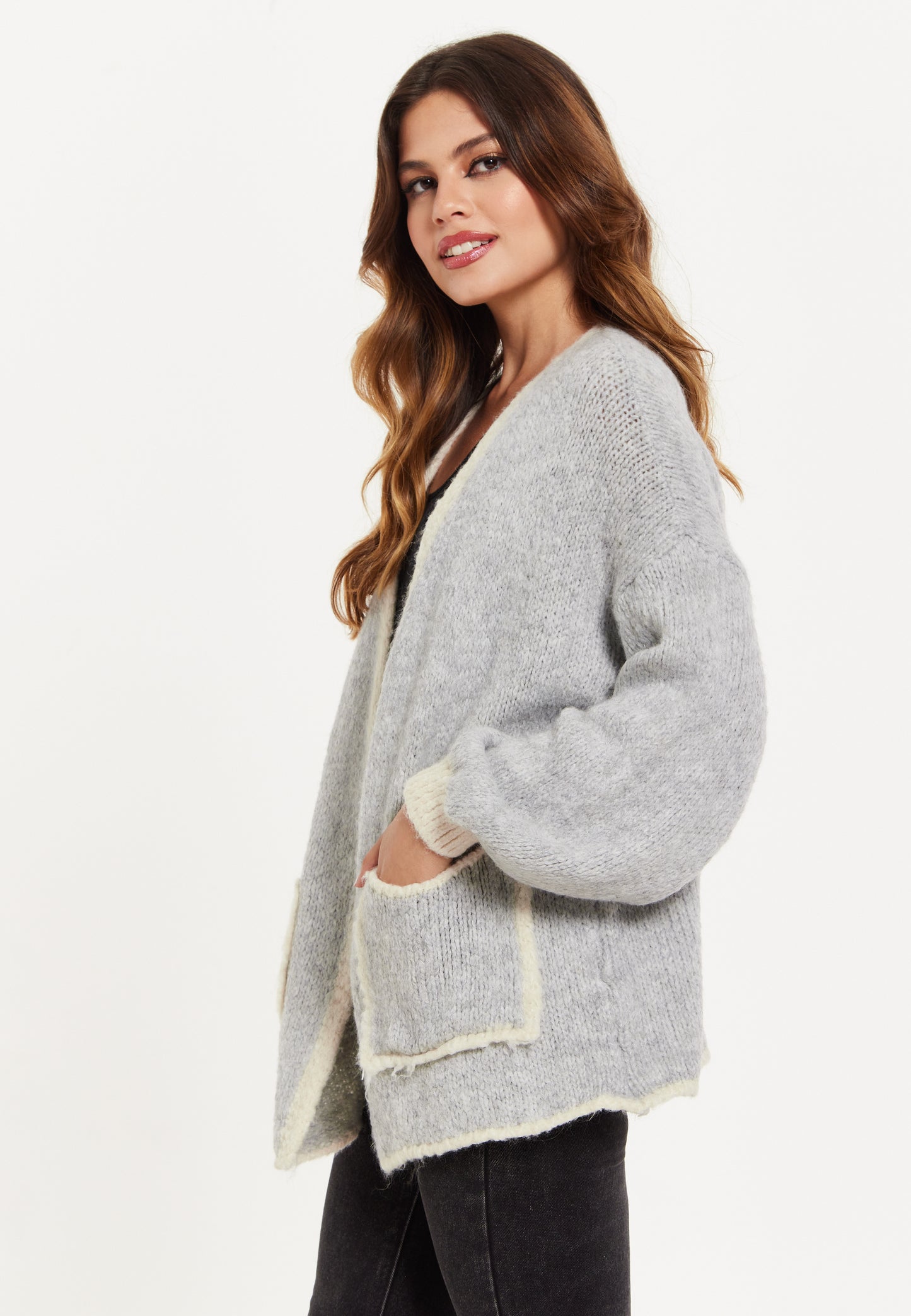 
                  
                    Liquorish Mohair Knitted Cardigan with Pockets in Grey
                  
                