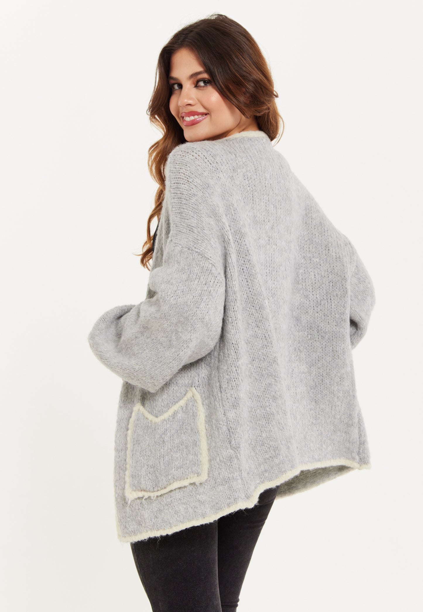 
                  
                    Liquorish Mohair Knitted Cardigan with Pockets in Grey
                  
                