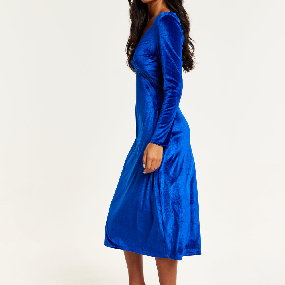
                  
                    Liquorish Royal Blue Velvet Midi Dress With Lace Details
                  
                