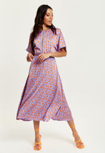 Liquorish Cheetah Print Midi Dress With Mesh Detailing In Lilac And Orange