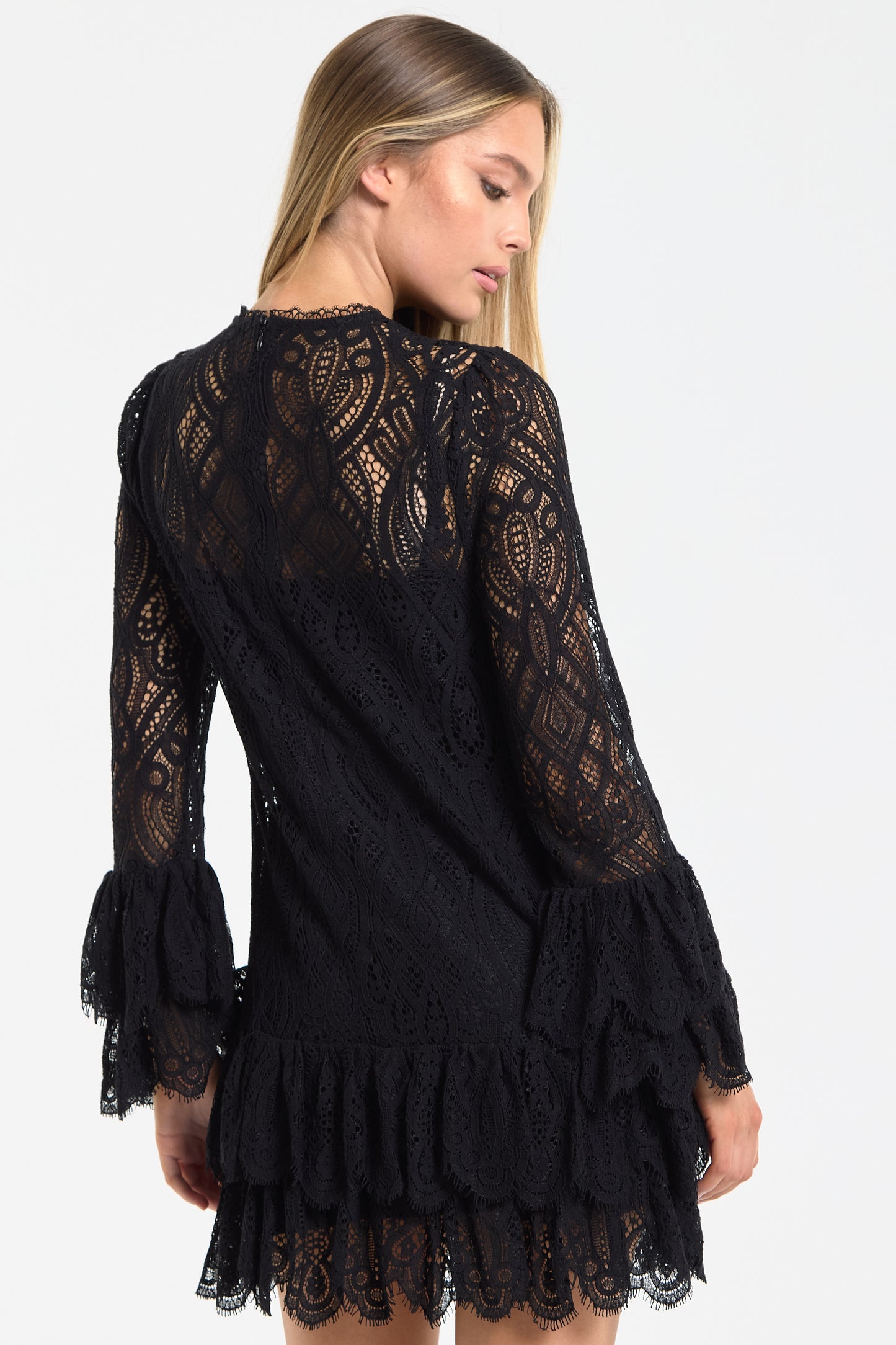 
                  
                    Black Lace Frill Sleeve Mini Dress
                  
                