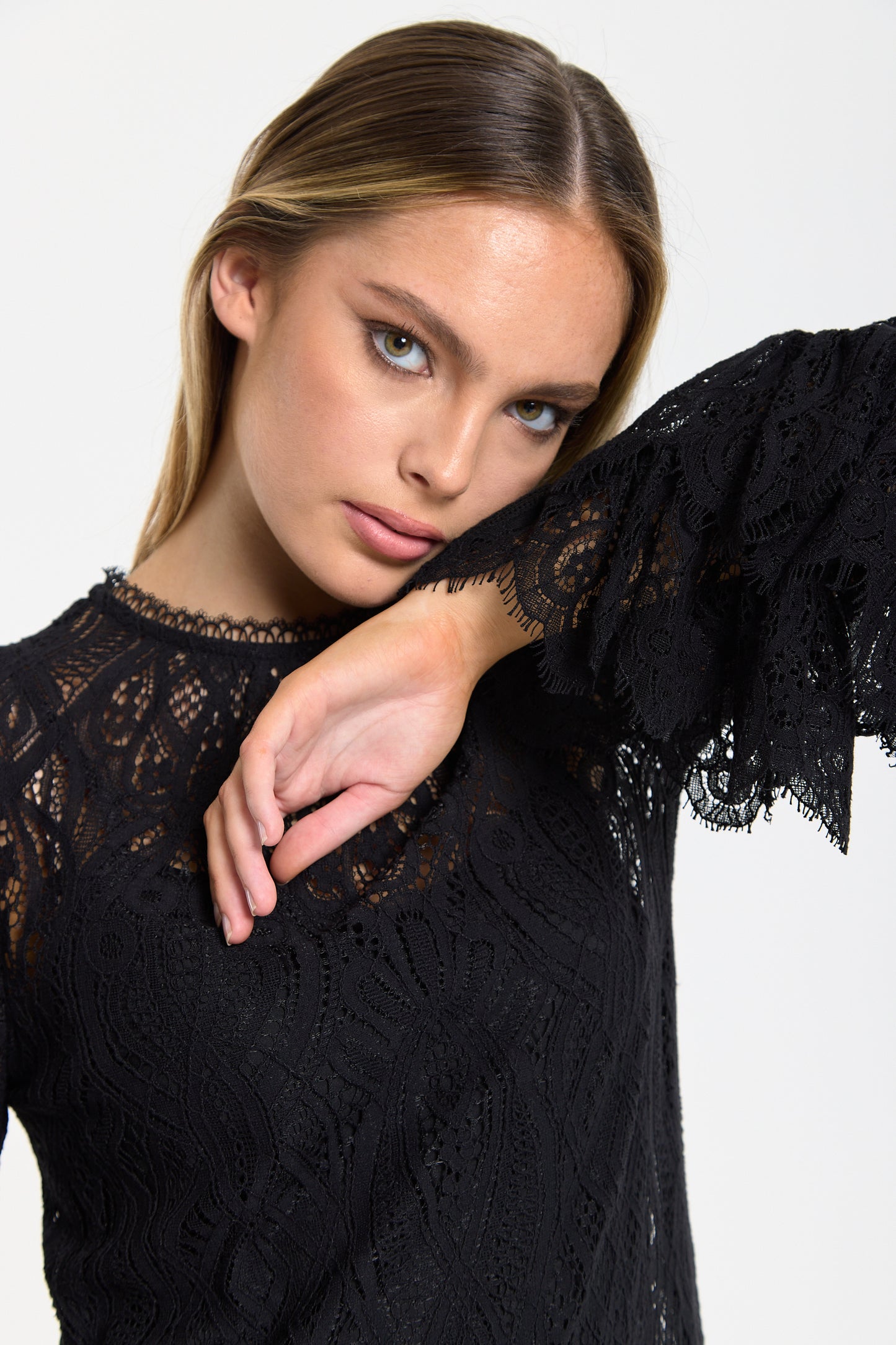 
                  
                    Black Lace Frill Sleeve Mini Dress
                  
                