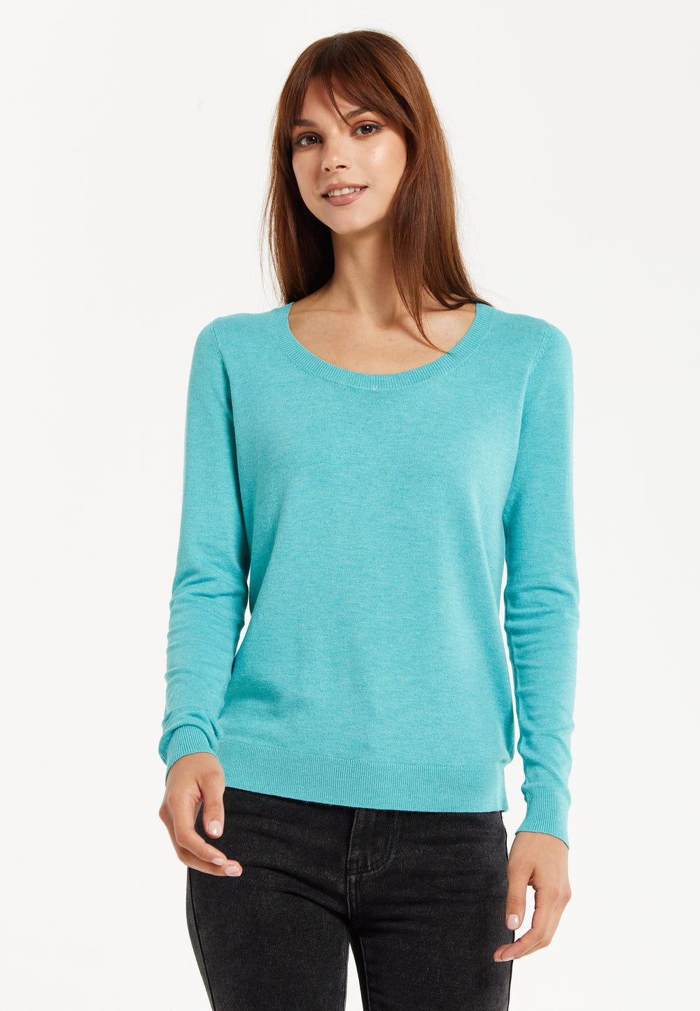 Liquorish Classic Round Neck Sky Blue Pullover