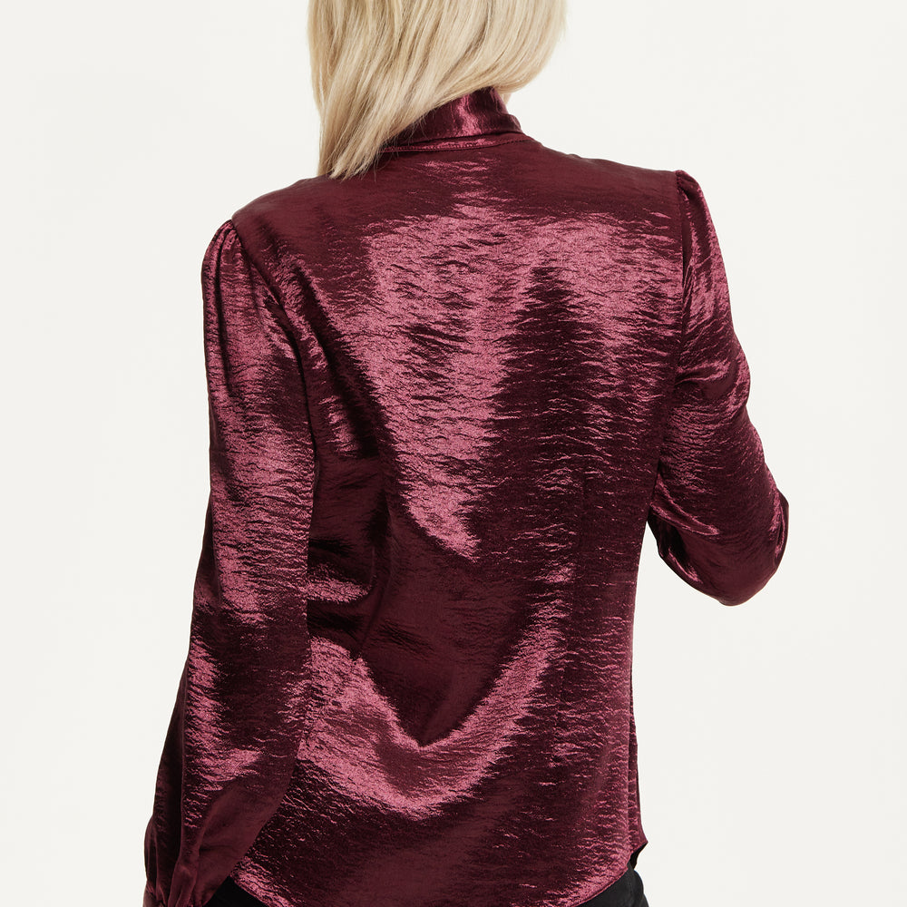 
                  
                    Burgundy Satin Tie Neck Blouse
                  
                