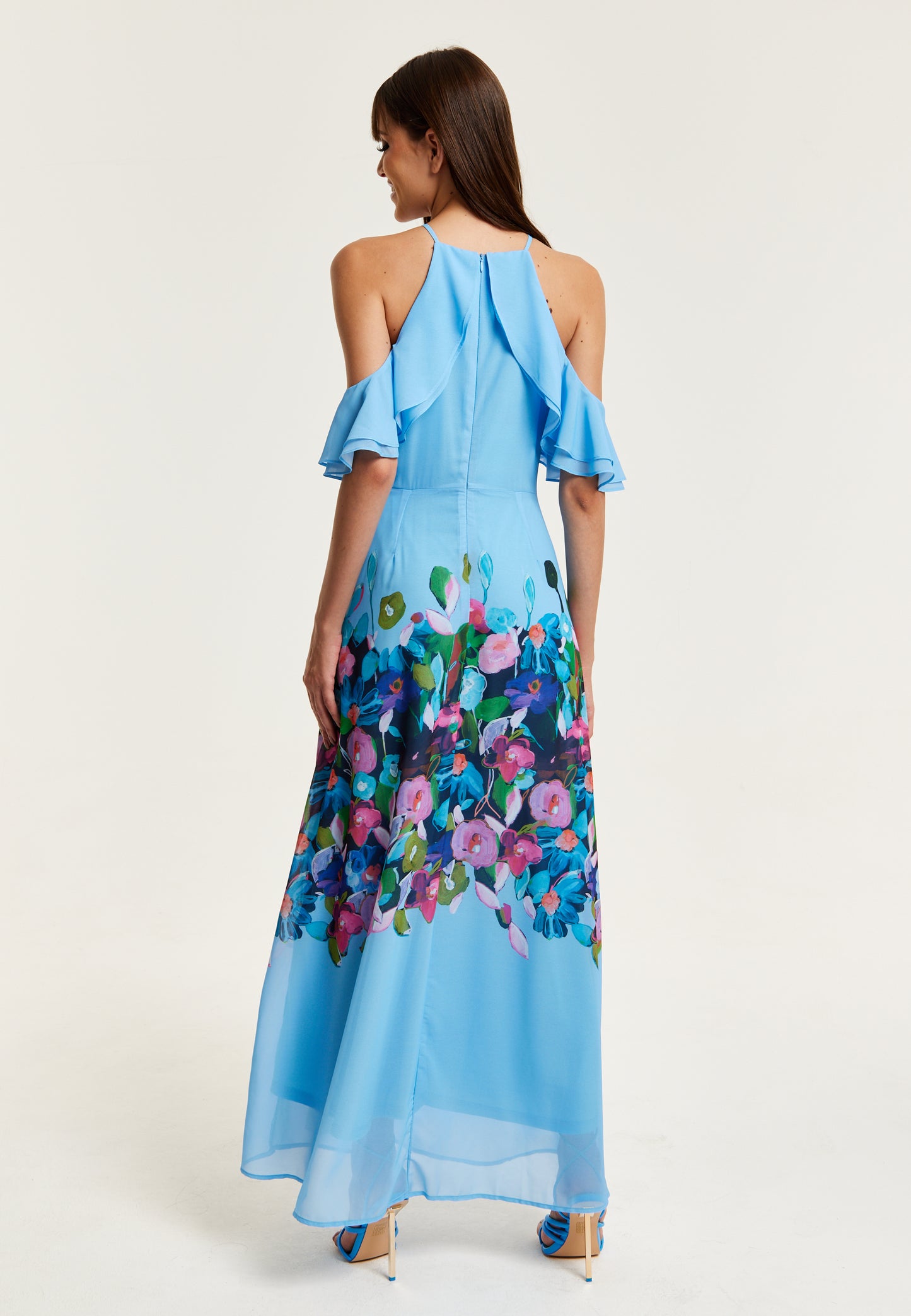 
                  
                    Liquorish Floral Print Maxi Dress With Frill Details in Blue
                  
                
