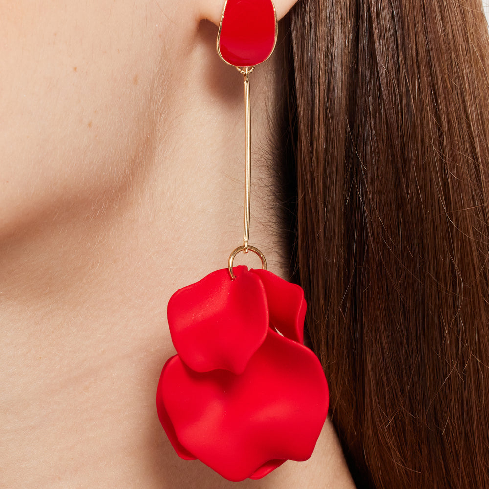 
                  
                    Long Flower Petal Dangle Earrings in Red
                  
                