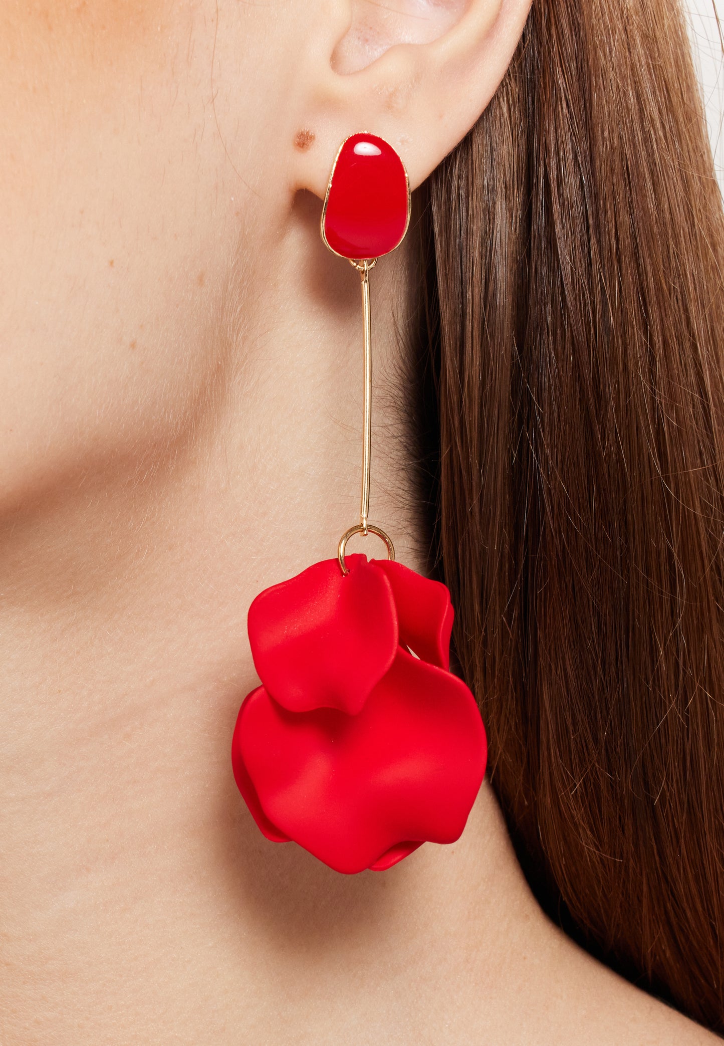 
                  
                    Long Flower Petal Dangle Earrings in Red
                  
                