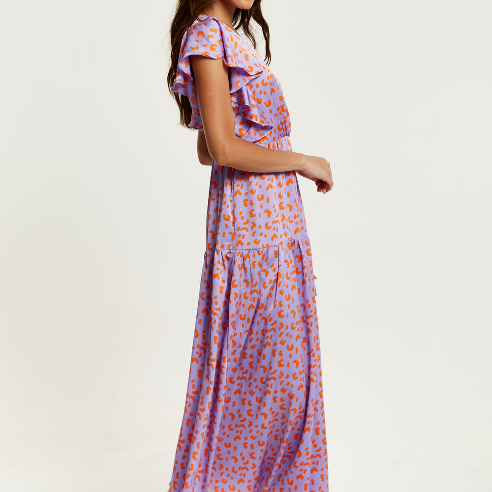 
                  
                    Liquorish Cheetah Print Maxi Wrap Dress In Lilac And Orange
                  
                