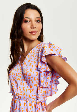 Liquorish Cheetah Print Maxi Wrap Dress In Lilac And Orange