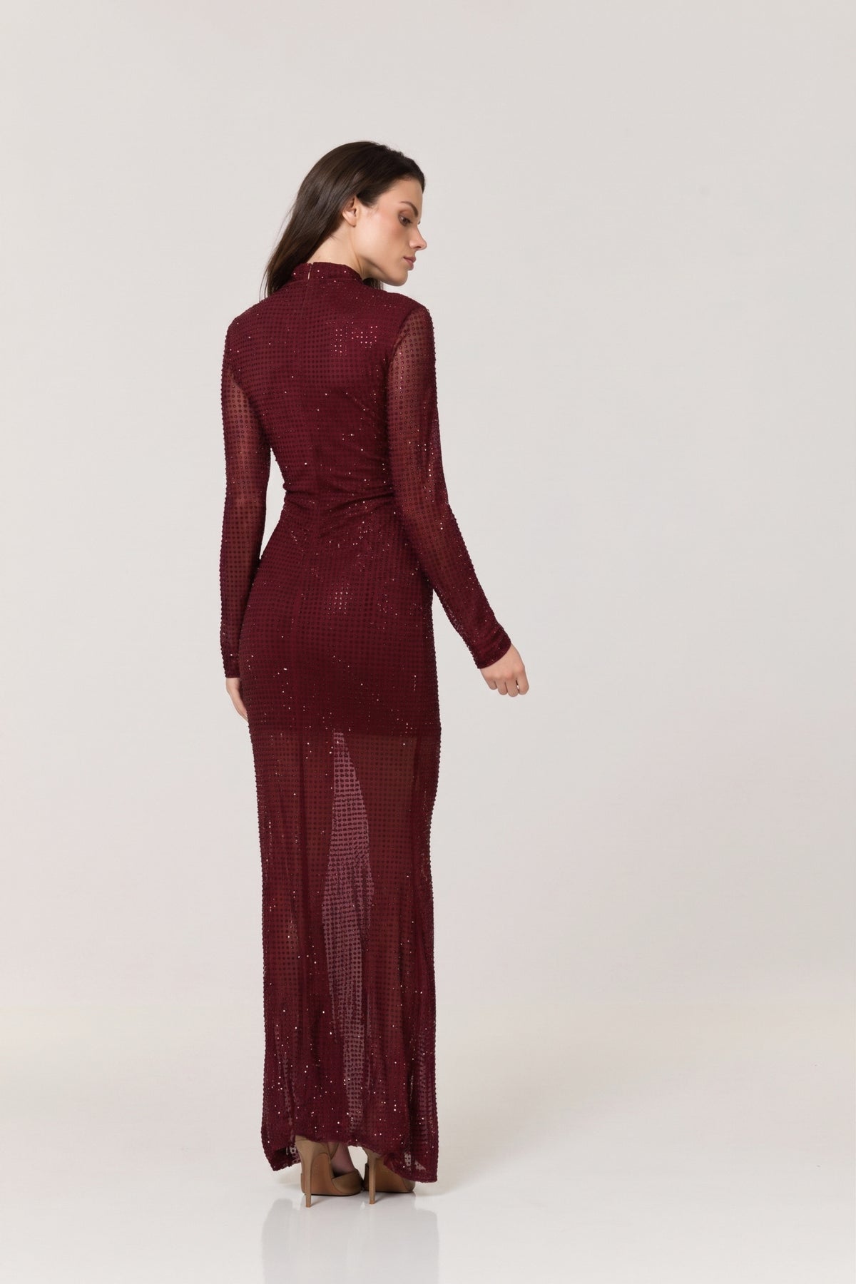 
                  
                    Burgundy Diamante Mesh Maxi Dress
                  
                