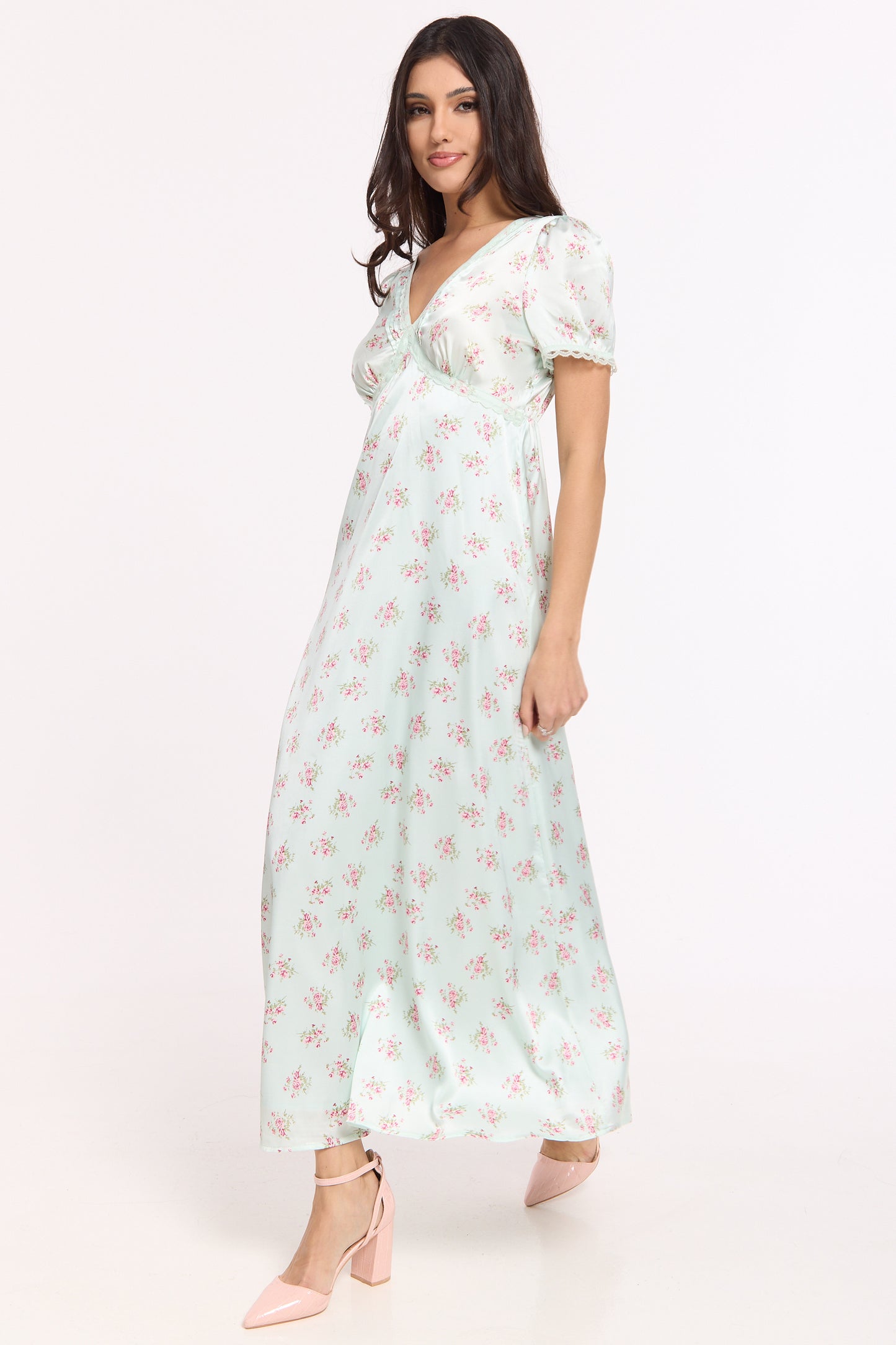 
                  
                    Mint Floral V Neck Midi Dress
                  
                
