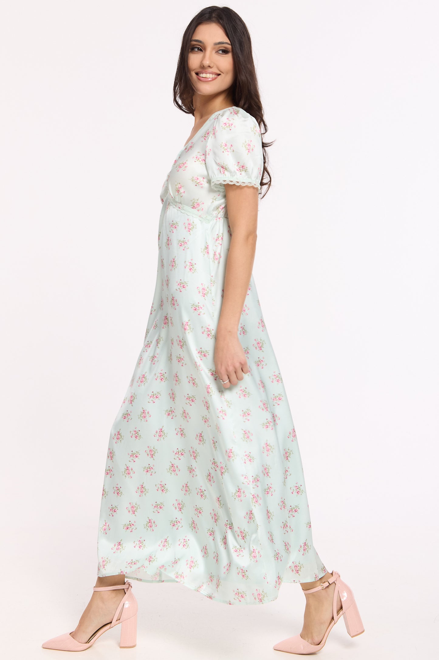 
                  
                    Mint Floral V Neck Midi Dress
                  
                